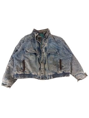 80s Acid Wash Denim Bomber Jacket by Boulevard Grunge - 2XL